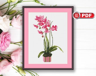 Pink Orchid Cross Stitch Pattern, Orchid Patterns, Flowers Cross Stitch Pattern, Orchid Cross Stitch, Flowers Pattern #fl.018