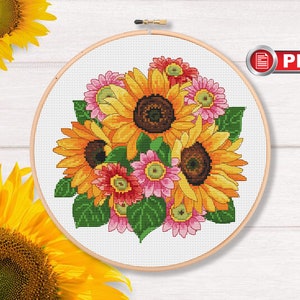Sunflowers Cross Stitch Pattern, Bouquet Cross Stitch Pattern, Summer Cross Stitch Pattern, Sunflowers, Flowers Cross Stitch  #fl.067