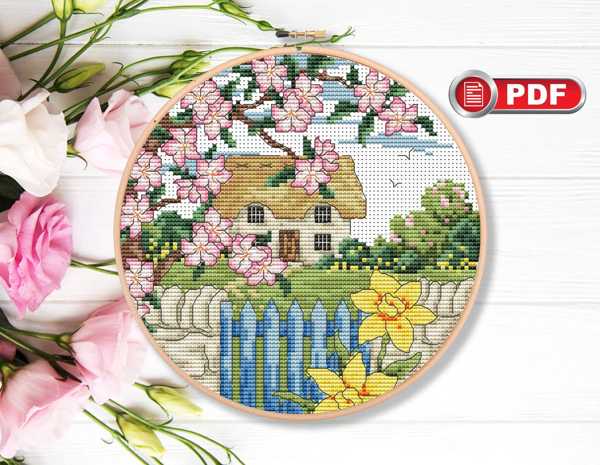 Set of 4 Seasons Cross Stitch Patterns Landscape Cross Stitch Patterns