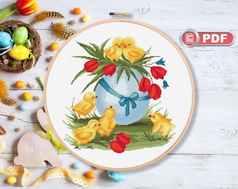 Happy Easter Cross Stitch Pattern, Easter Egg Cross Stitch, Easter Chick, Easter Decoration, Easter Cross Stitch Pattern #eas.012