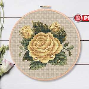 Yellow Rose Cross Stitch Pattern, Bouquet Cross Stitch Pattern, Flowers Cross Stitch Pattern, Modern Cross Stitch Pattern #fl.172