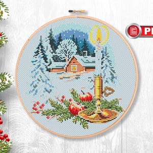 Bougie de Noël au point de croix, motifs de Noël, point de croix joyeux Noël, Noël xStitch #mch.073