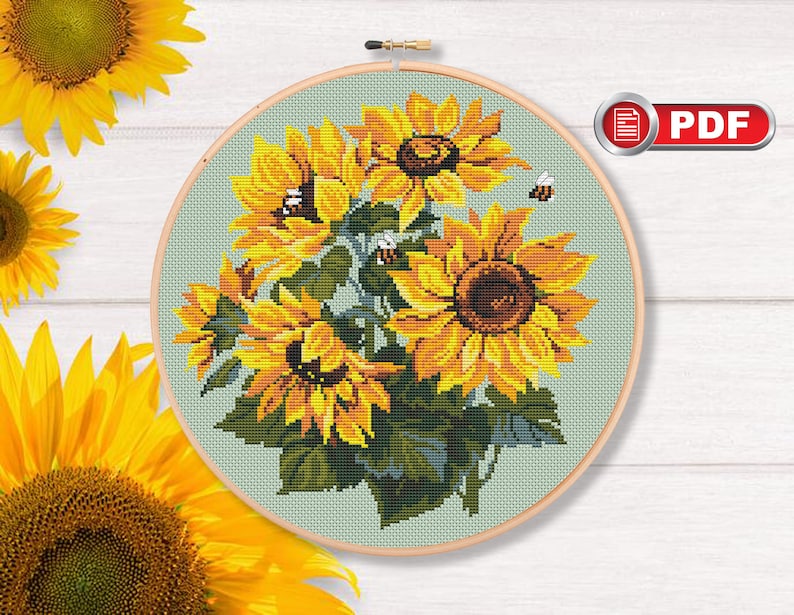 Sunflowers Cross Stitch Patterns, Bouquet Cross Stitch Patterns, Flowers Cross Stitch Pattern, Summer Cross Stitch Pattern fl.134 image 4