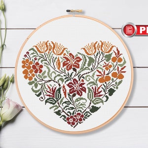 Flower Heart Cross Stitch Patterns, Happy Valentines Day Cross Stitch Patterns, Valentines Gift Patterns, Valentines xStitch #lov.011
