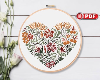 Flower Heart Cross Stitch Patterns, Happy Valentines Day Cross Stitch Patterns, Valentines Gift Patterns, Valentines xStitch #lov.011