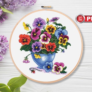 Vintage viooltje kruissteek patroon, bloemen kruissteek patroon, wilde kruissteek, zomer kruissteek patroon, zomer decor #fl.084