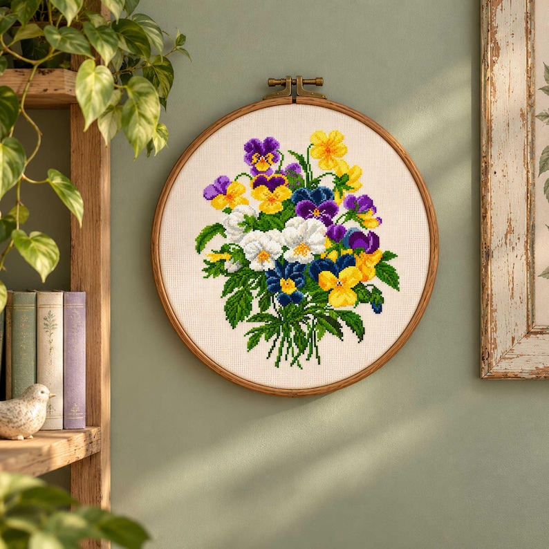 Fops Problems Pansy Cross Stitch Pattern, Colorful Pansies Flower Bouquet, Spring ...