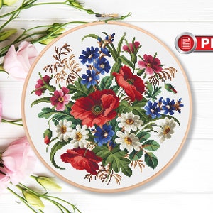 Summer Bouquet Cross Stitch Patterns, Peony Cross Stitch Patterns, Summer Cross Stitch Pattern, Flowers Cross Stitch Pattern #fl.043