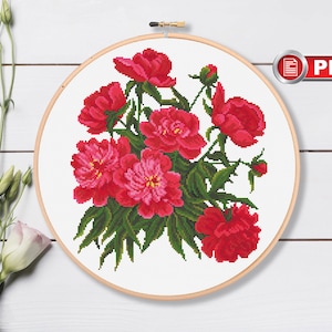 Peonies Cross Stitch Pattern, Bouquet Cross Stitch Pattern, Summer Cross Stitch Pattern, Peony, Flowers Cross Stitch  #fl.068