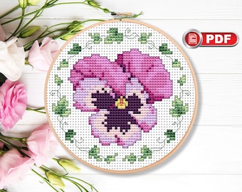 Modèle de point de croix pensée violette : couture florale (modèle