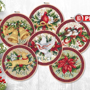 Set of Christmas Ornaments Cross Stitch Patterns, Merry Christmas Cross Stitch Patterns, Christmas Patterns, Home Decor #mch.019