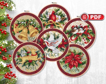 Set of Christmas Ornaments Cross Stitch Patterns, Merry Christmas Cross Stitch Patterns, Christmas Patterns, Home Decor #mch.019