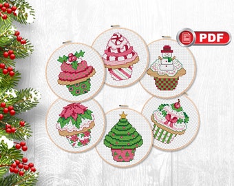 Set of Christmas Cupcake Cross Stitch Patterns, Merry Christmas Cross Stitch Patterns, Christmas Ornaments Patterns, Home Decor #mch.021