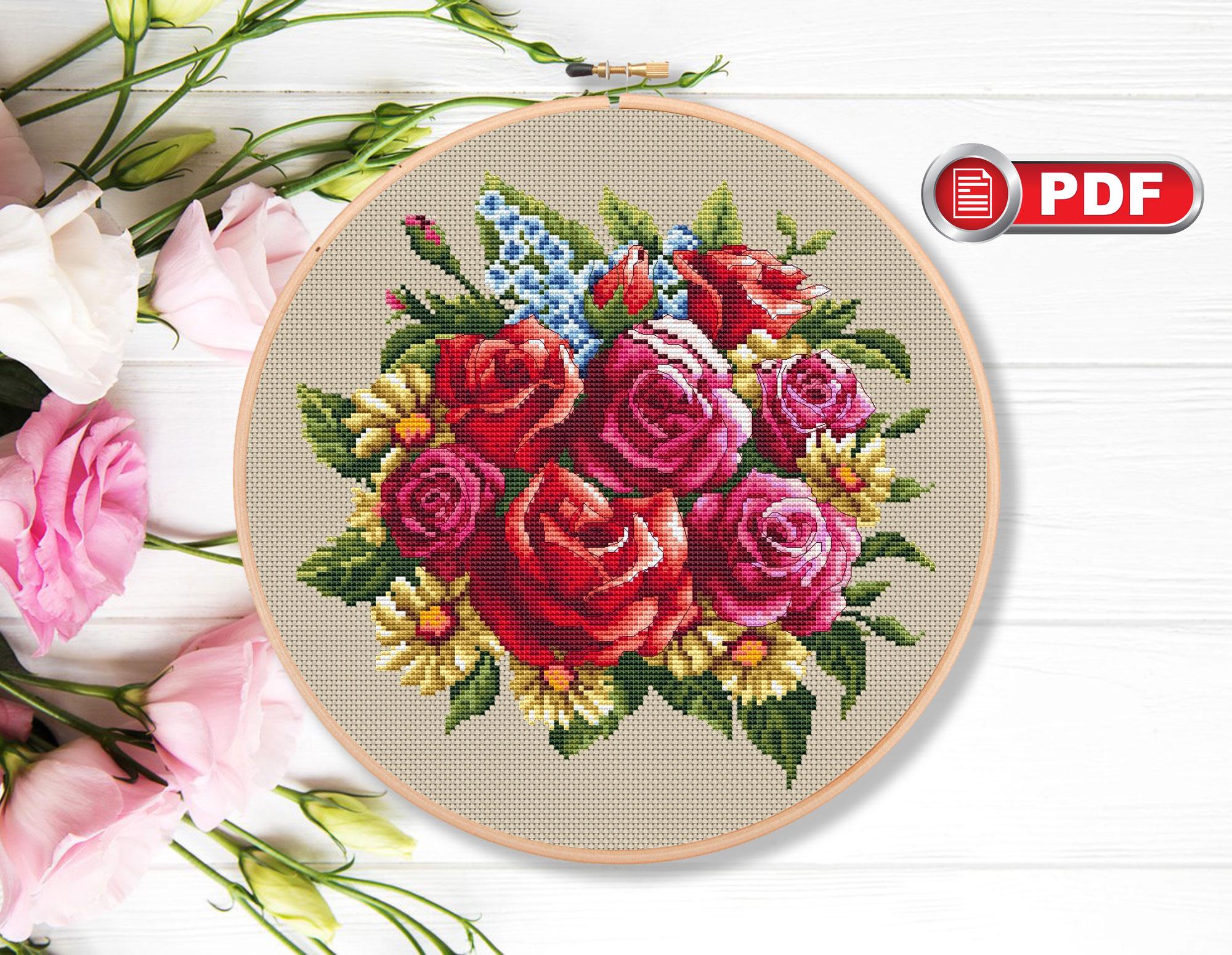 Flowers Cross Stitch Patterns, Bouquet Cross Stitch Patterns, Roses Cross Stitch Pattern, Summer Cross Stitch Pattern #fl.197