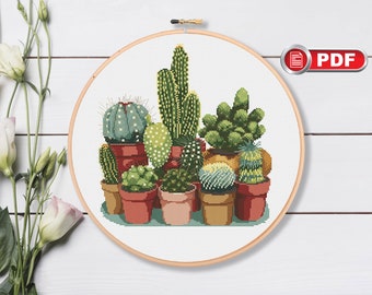 Cactus Cross Stitch Patterns, Cacti Cross Stitch Patterns, Potted Plants Cross Stitch Patterns, Flowers Cross Stitch Pattern #fl.001