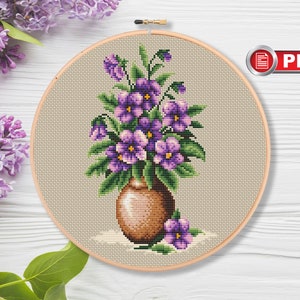 Purple Flowers Cross Stitch Pattern, Bouquet Cross Stitch Pattern, Purple Flowers Pattern, Flower Cross Stitch, Summer Cross Stitch #fl.142