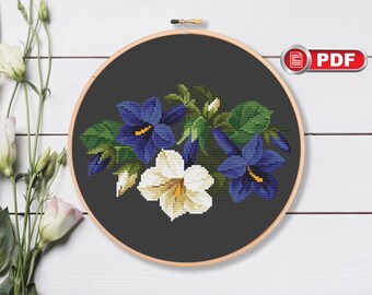 Vintage Bouquet Cross Stitch Pattern, Blue Flowers Cross Stitch Pattern, Flowers Cross Stitch Pattern, Summer Cross Stitch Pattern #fl.096