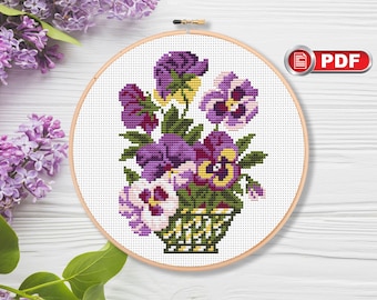 Vintage Pansy Cross Stitch Pattern, Flowers Cross Stitch Pattern, Wild Cross Stitch, Summer Cross Stitch Pattern, Summer Decor #fl.087