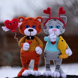 Modello all'uncinetto per tigre e gatto: giocattoli animali amigurumi (PDF)
