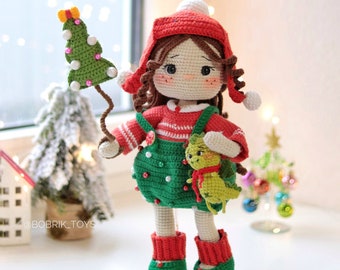 PATTERN:Christmas cute doll, crochet pattern amigurumi, doll pattern, pdf English tutorial