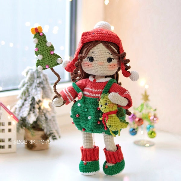 PATTERN:Christmas cute doll, crochet pattern amigurumi, doll pattern, pdf English tutorial