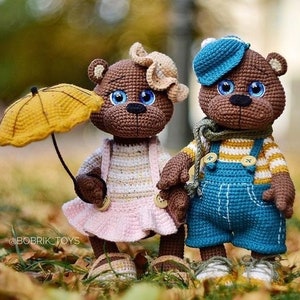 Amigurumi cute little bear wearing pants and beanie, PDF ENGLISH crochet pattern