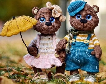Ursinho fofo amigurumi usando calça e gorro, padrão de crochê PDF INGLÊS