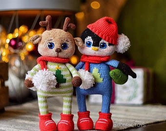 MOLDE: Amigos de Natal, Pinguim e Rena, Molde Inglês, Natal, PDF