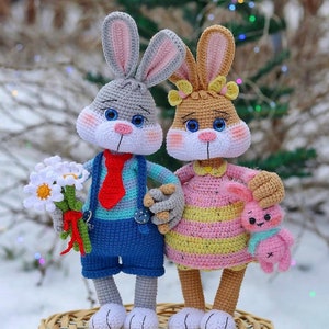 Pattern cute bunny, English crochet pattern hares, pdf