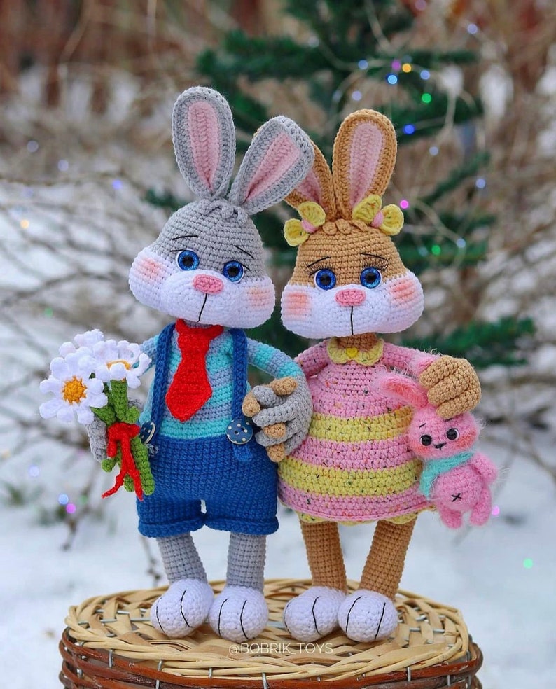 Pattern cute bunny, English crochet pattern hares, pdf image 1