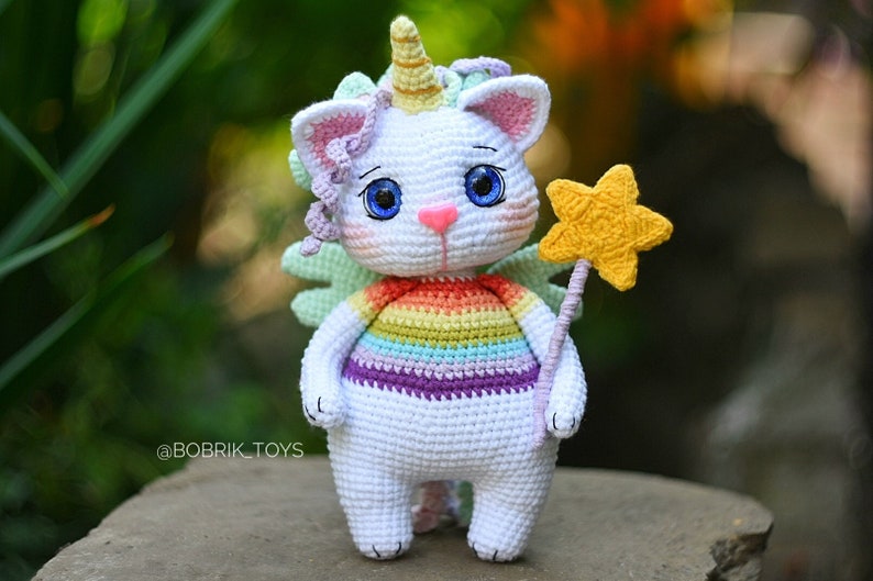 PATTERN: Crochet Unicorn-cat, Unicorn-cat toy, English crochet pattern cat, PDF file. image 1