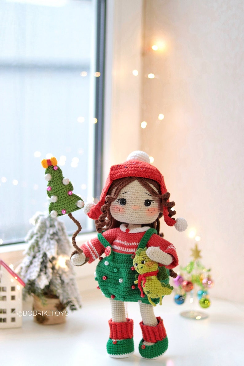 PATTERN:Christmas cute doll, crochet pattern amigurumi, doll pattern, pdf English tutorial image 1