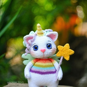 PATTERN: Crochet Unicorn-cat, Unicorn-cat toy, English crochet pattern cat, PDF file. image 3
