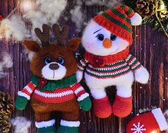 MOLDE: Amigos de Natal, Boneco de Neve e Rena, Molde em inglês, PDF