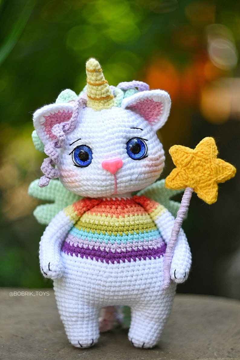 PATTERN: Crochet Unicorn-cat, Unicorn-cat toy, English crochet pattern cat, PDF file. image 2