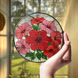 Hibiskus Glas Suncatcher, Tropischer Blumenfensterschmuck, Tropische Blumendekoration für Zimmer / Geschenkidee, Sommerblumen-Wohnkultur, Geschenk für Sie