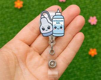 Lindo porta credencial con gel y varita de ultrasonido, clip de identificación de sonografía kawaii, accesorio médico para técnicos de enfermería, regalo divertido de radiología, médico de enfermería