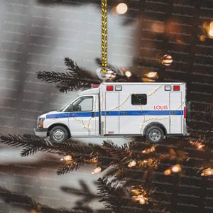 Personalized Ambulance Christmas Ornament, 2D FLat Xmas Tree Decor, Christmas gift, Custom Name Gift For EMT, Driver, Paramedic Ornament