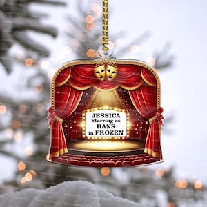 Personalized Theater 2D FLAT Ornament, Actor Actress Christmas Ornament, Theater Marquee, Starring in a Play Ornament,  Now Playing Ornament
