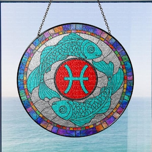 Zodiac Suncatcher, Pisces Glass Window Hanging, Astrology Home Decor, Pisces Home Decor, February, March Birthday Gift, Zodiac Home Decor
