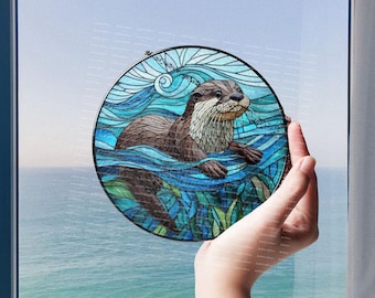 Otter Sun catcher, Otters Decor, Ottter Ornament, Otter Glass Decor, Window Otters Art, Gift For Her, Funny Animal Decor, Animal Lover Gift