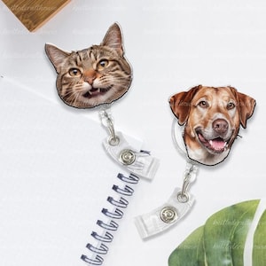 Custom Pet Badge Reel, Personalized Dog or Cat Face Photo Keychain, Nurse ID Holder, Name Badge Clip, Nurse Life, Animal Unique Work Badge