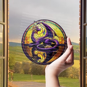 Dragon reflect GLASS Suncatcher Window hanging, Dragon glass suncatcher, Dragon lover gift, Mythical Creature Decor, Dragon Window hanging