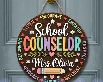 Letrero personalizado para la puerta del consejero escolar, decoración para la oficina del consejero, regalo personalizado para el consejero, adorno de pared para el departamento de orientación escolar.