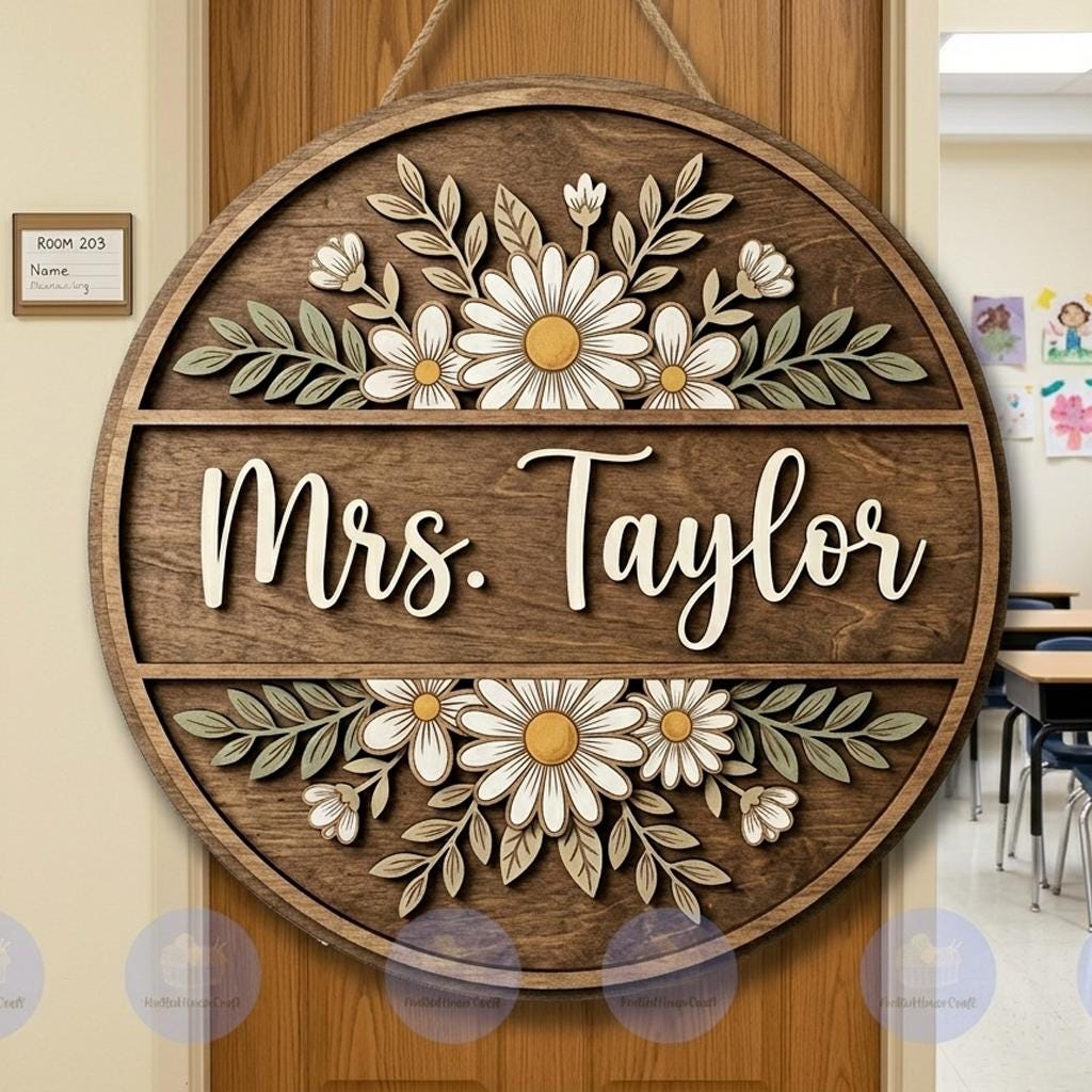 Personalized Teacher Door Sign, Wooden Classroom Name Sign, Daisy ...