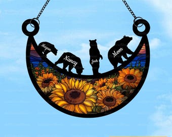 Custom Mama Bear Suncatcher, Custom Bear Family Suncatcher, Gift For Mom, Bear Gifts, Mothers Day Gift, Mom Birthday Gift, Window Hanging