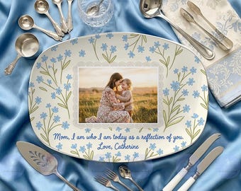 Piatto personalizzato con foto, regalo per la mamma, piatto ricordo personalizzato per madre e figlia, decorazione ovale floreale, regalo per la festa della mamma con foto