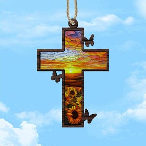 Cross Suncatcher Gift, Suncatcher Gift for Friend, Cross Acrylic Suncatcher, Birthday Stained Glass Gift, Faith Home Decor,Nativity Ornament