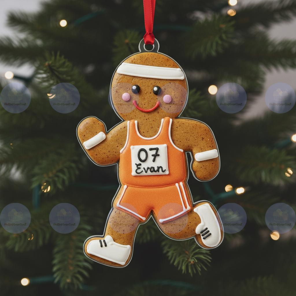 Discover Custom Name Track Runner Gingerbread 2D Flat Ornament, Brunette Girl, Marathon Keepsake, Personalized Runner Ornament 2025