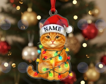 Personalized Orange Cat Christmas Ornament, Custom Flat 2D Ornament, Orange Cat Lover Gift, Gift For Cat Lover, Pet Keepsake, Christmas Gift